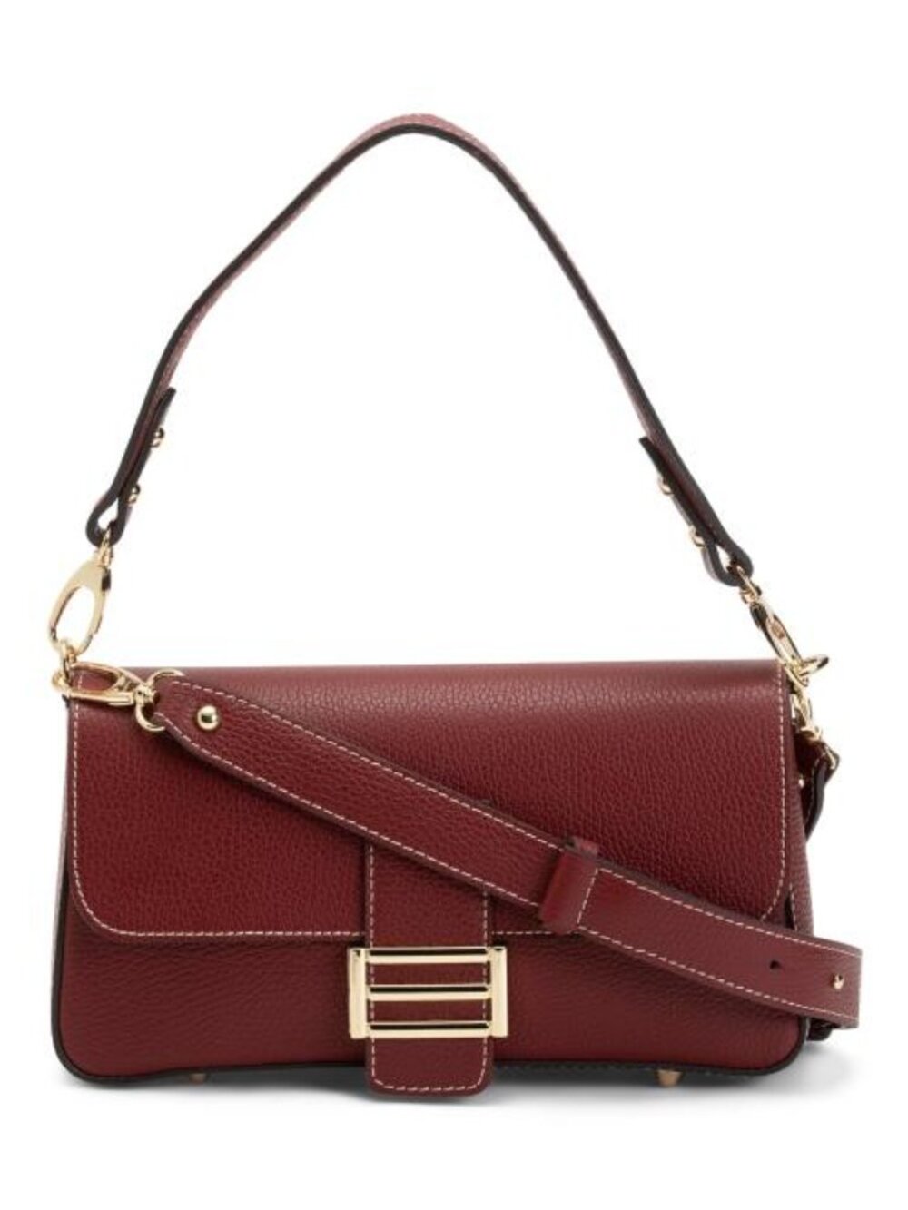 DIVINA FIRENZE Made In Italy Leather Baguette Flap Over Crossbody